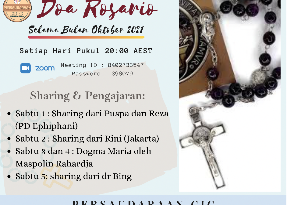 CIC Kensington: Doa Rosario Bersama dan Renungan pada hari Sabtu, 16 Oktober 2021