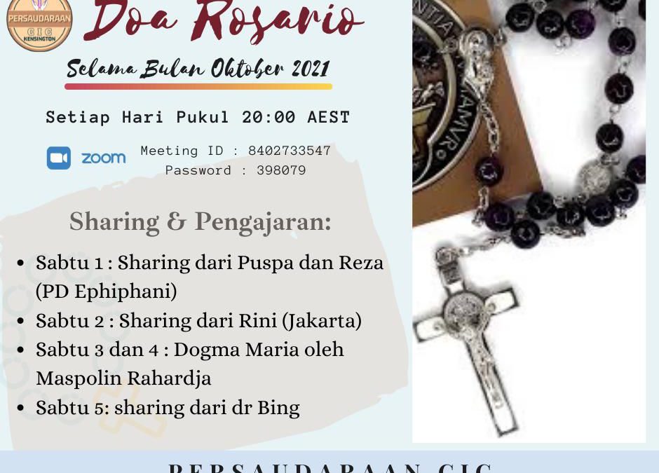 CIC Kensington: Doa Rosario Bersama dan Renungan pada hari Sabtu, 2 Oktober 2021